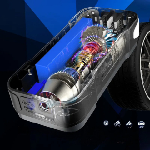 Přenosný auto startér — Multifunkční s kompresorem