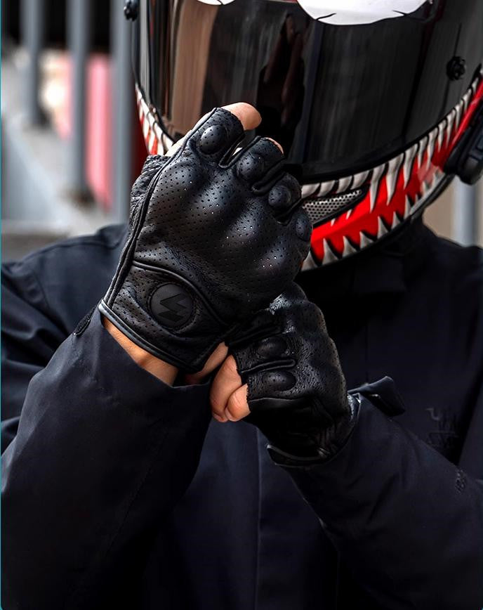 Motorradhandschuhe Halbfinger aus PU-Leder – Retro Biker Stil & atmungsaktiv Sommer