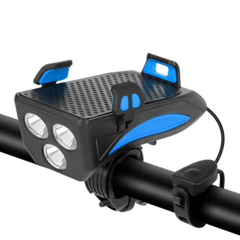Lámpara de bicicleta multifuncional – Claxon y soporte para teléfono 