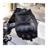 PU Leather Half-Finger Motorcycle Gloves – Retro Biker Style & Breathable Summer